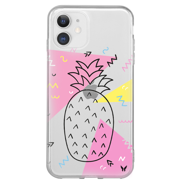 Pembe Çizgili Ananas Şeffaf Telefon Kılıfı