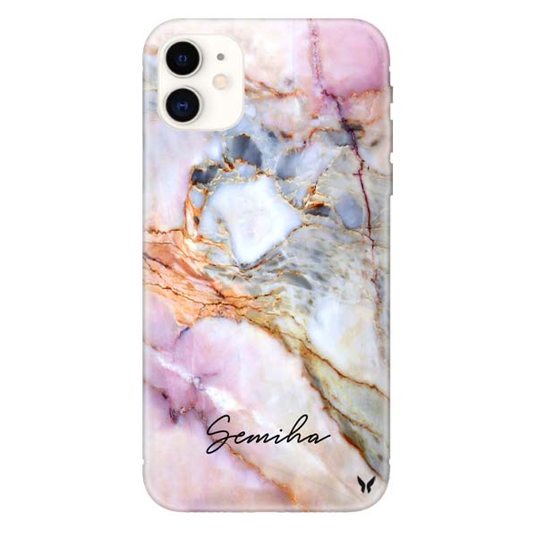 Pink Grey Marble Şeffaf Telefon Kılıfı