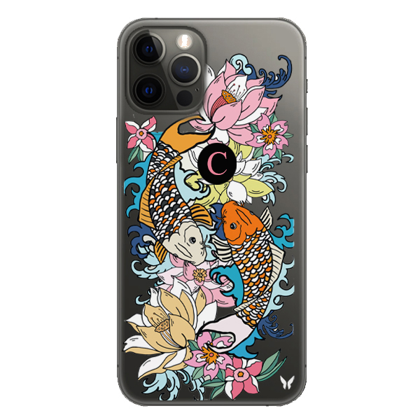 Flowers Fish Siyah Şeffaf Telefon Kılıfı