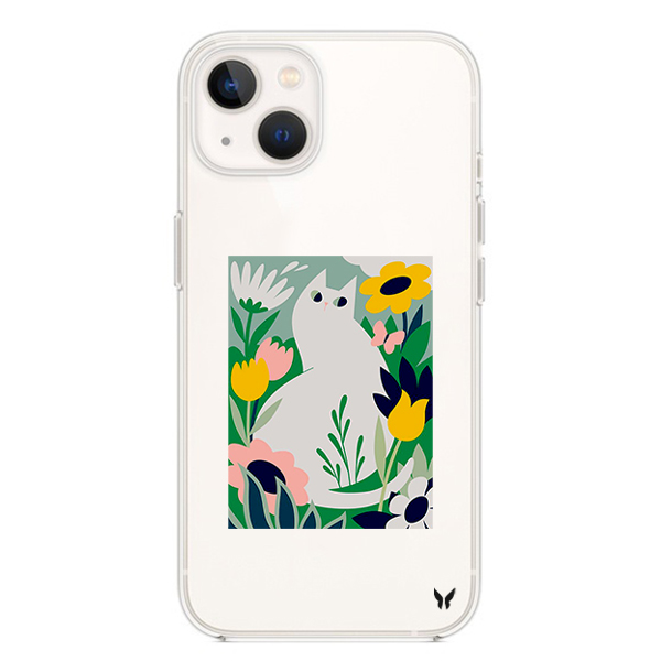 Flowers and Cat Şeffaf Telefon Kılıfı İphone 13 Seri