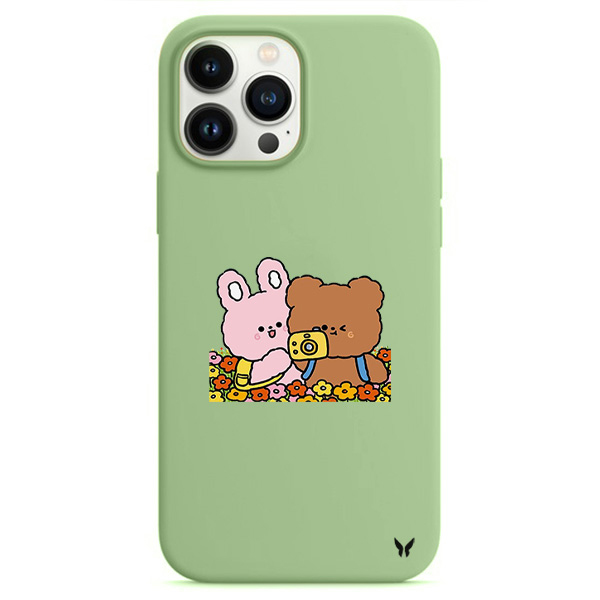 Pink and Brown Bear Lansman Kılıf İphone 13 ve 14 Seri