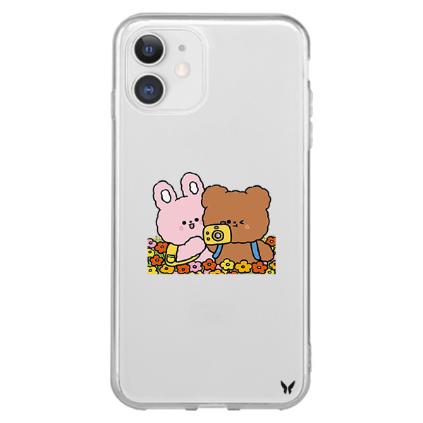 Pink and Brown Bear Şeffaf Telefon Kılıfı 