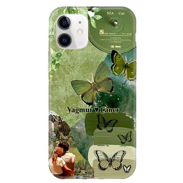 Green Butterfly Şeffaf Telefon Kılıfı