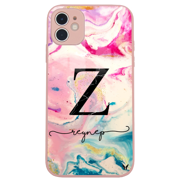 Pembe Mermer Glossy Telefon Kılıfı